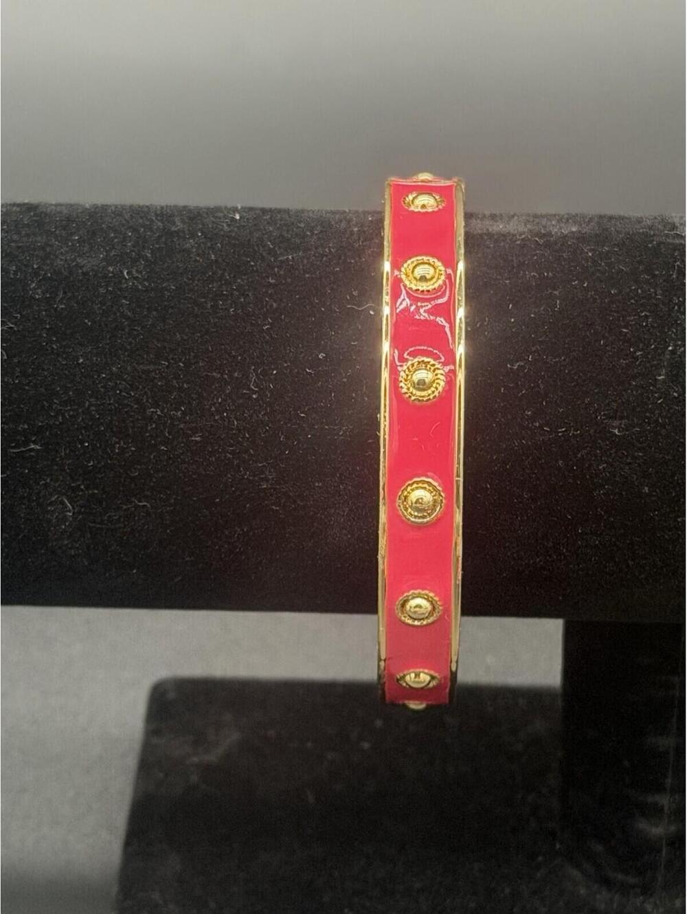 ✨💖 Vintage Hot Pink Enamel Gold Tone Hinged Bangle Bracelet 💖✨